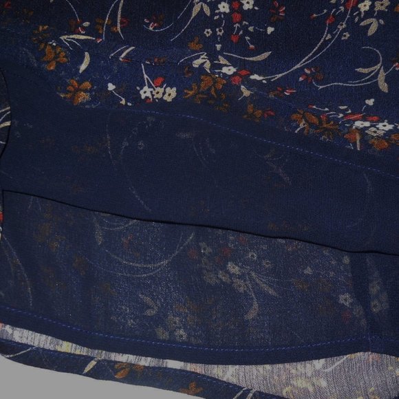 Blouse NWT SMALL Floral Chiffon Navy Blue ruffled sleeve tunic top careerwear - Picture 7 of 9